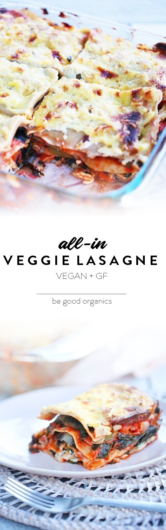Not sure what to cook for dinner tonight? Try this delicious fully vegan lasagne! Perfect for using up whatever vege you’ve got in the fridge right now. Vegan, gluten free + dairy free.