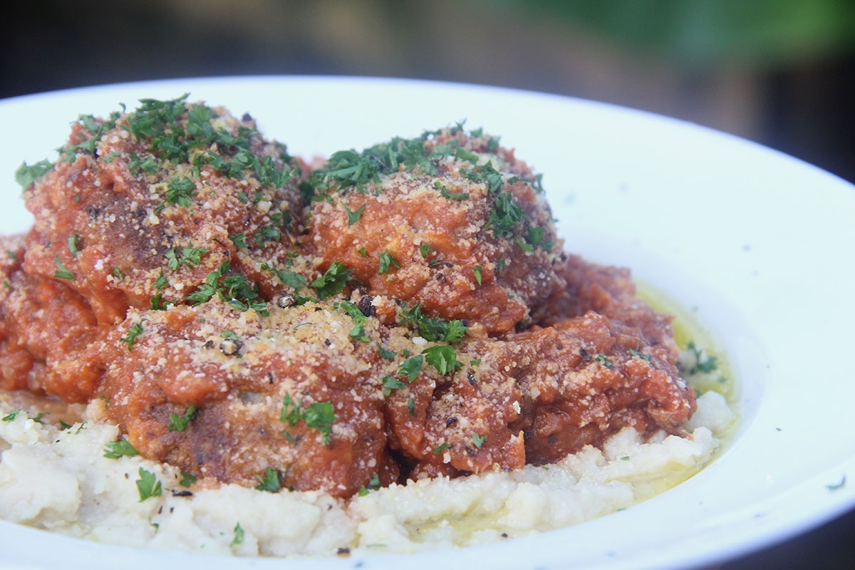 Italian Meatballs with Creamy Cauliflower Mash recipe by Buffy Ellen of Be Good Organics - vegan and gluten free!