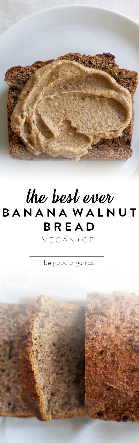 Vegan Gluten Free BANANA WALNUT BREAD - healthy, low sugar, recipe, breakfast, no refined sugar, dairy free, egg free