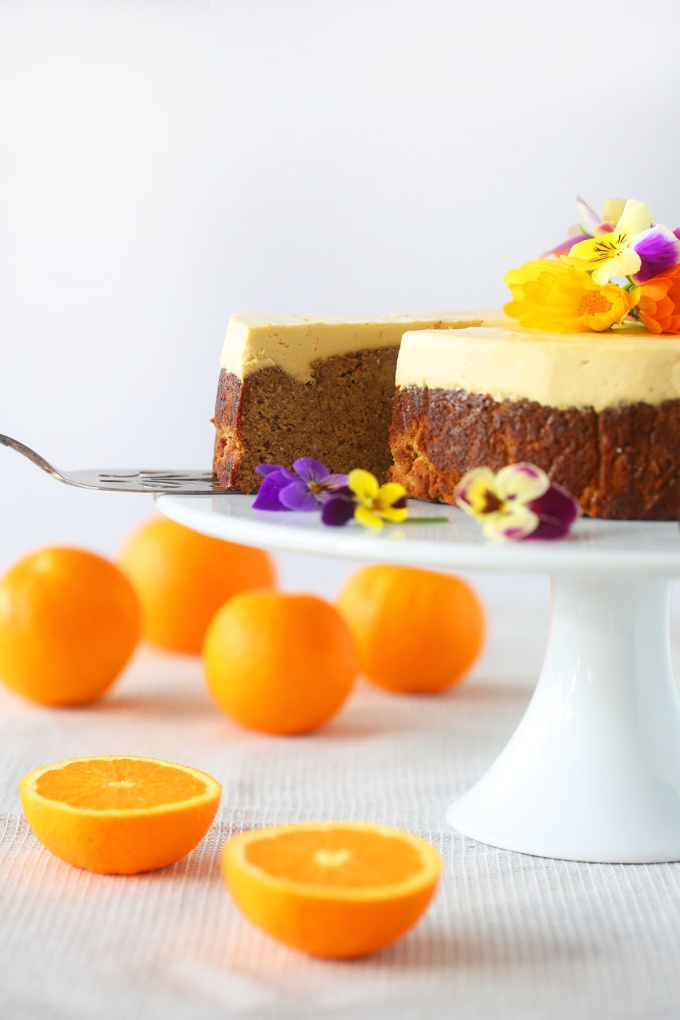 Decadently moist ORANGE, ALMOND AND COCONUT CAKE with the most incredible citrus cream chese icing - gluten free, refined sugar free, vegan, dairy free, egg free, begoodorganics