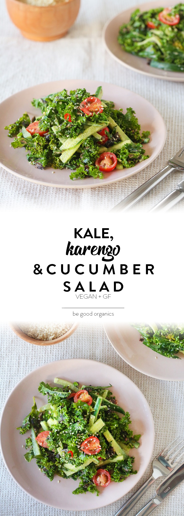 KALE, KARENGO & CUCUMBER SALAD with a delicious japanese inspired sesame seed dressing - vegan, plant-based, dairy free, gluten free, refined sugar free, nut free, healthy, seaweed, lunch, dinner, easy, under 20 minutes, begoodorganics