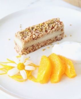 In need of some relaxation? This delicately divine cake is for you – calming chamomile, orange, all encased in a luxurious gluten free crumble. One for the herbalists amongst! Vegan + dairy free.