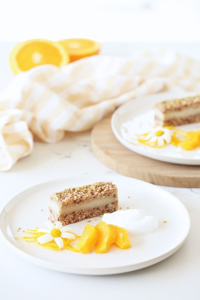 In need of some relaxation? This delicately divine cake is for you – calming chamomile, orange, all encased in a luxurious gluten free crumble. One for the herbalists amongst! Vegan + dairy free.