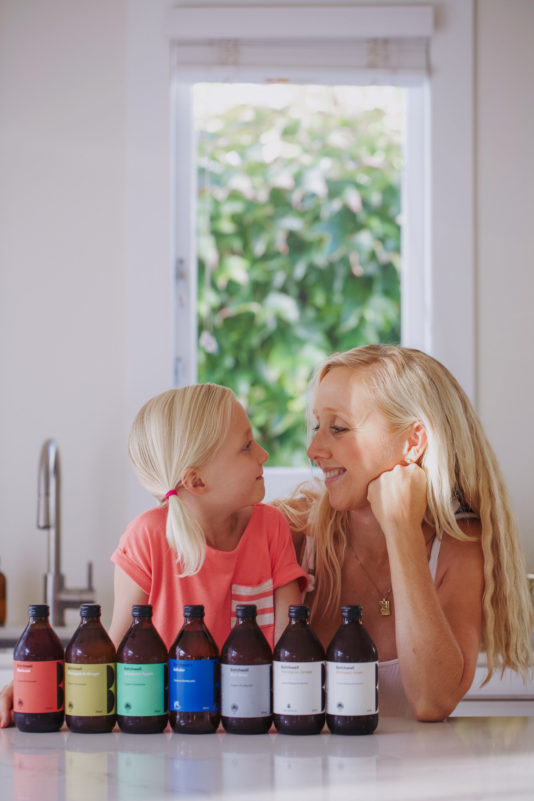 Buffy Ellen from Be Good Organics with her daughter Mila with a line up of Batchwell Kombucha flavoured drinks. 3 Ways To Boost your Gut Health and Immunity