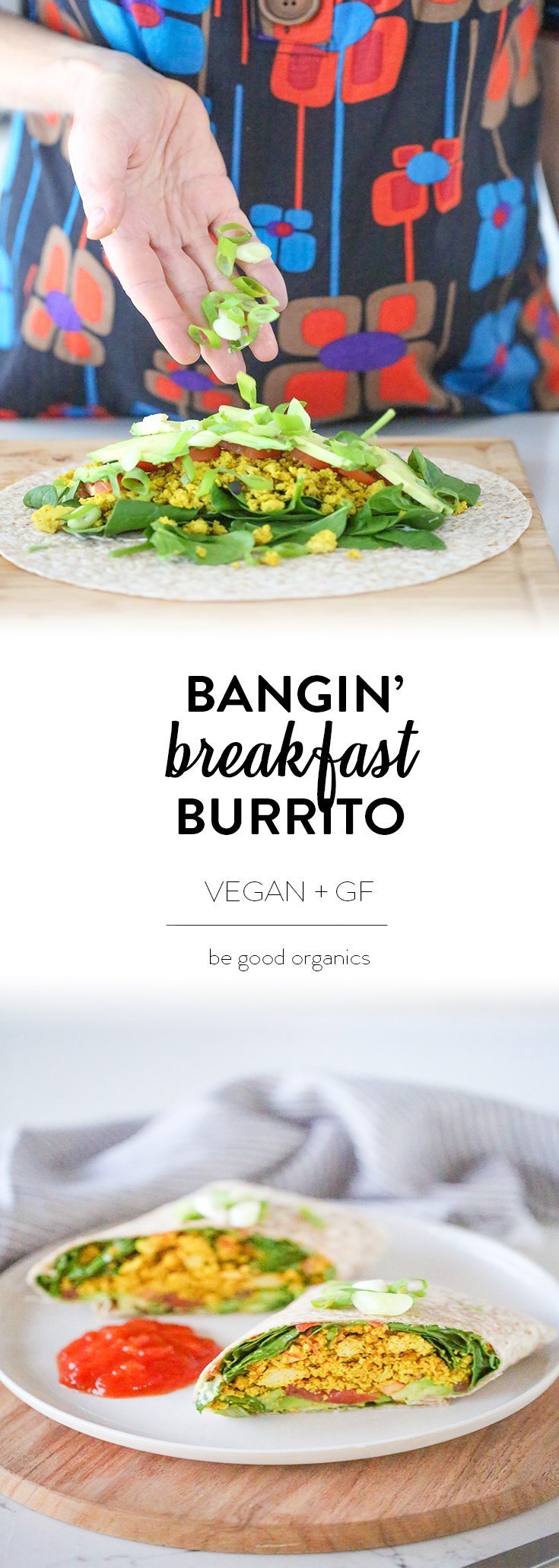 Vegan breakfast burrito with scrambled tofu