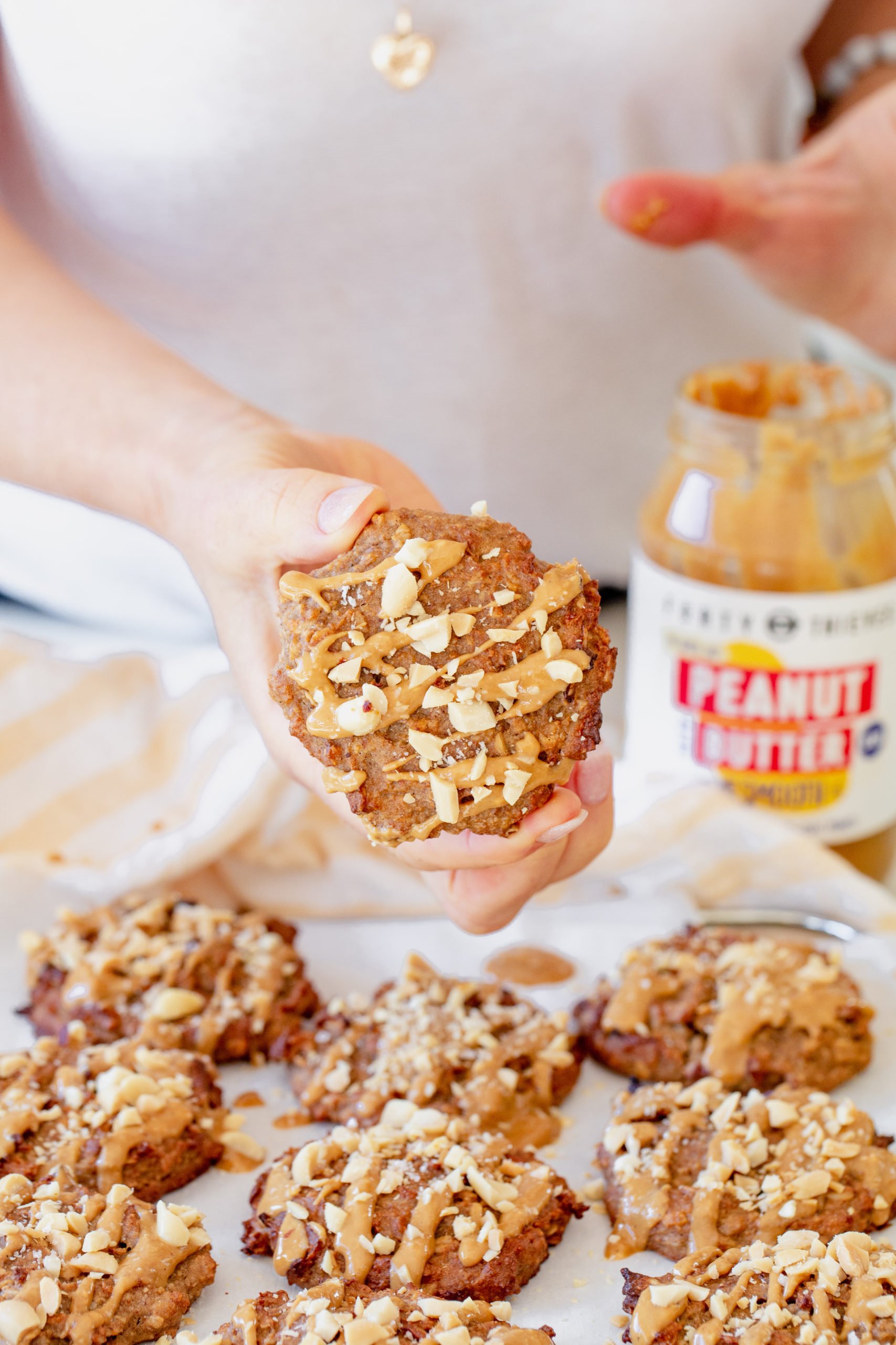 Forty thieves banana peanut butter breakfast cookies on tray